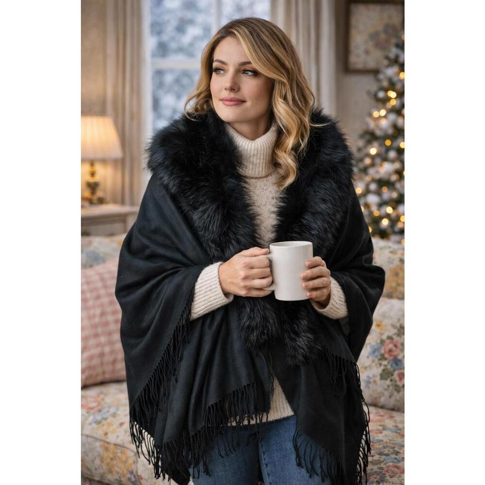 NWT Justin & Taylor Fringed Shawl Black - Flawed - See photos